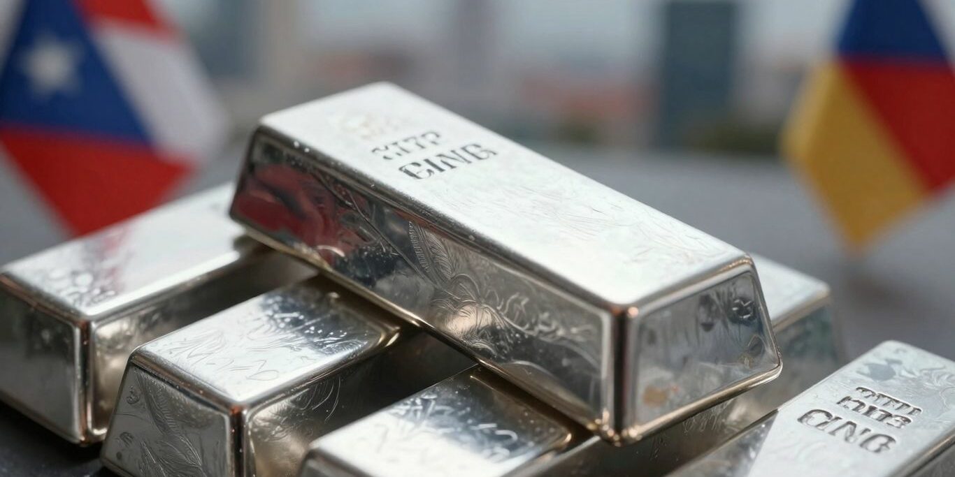 Lingots d'argent empilés atteignant un sommet historique.