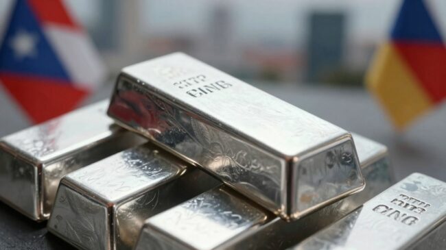 Lingots d'argent empilés atteignant un sommet historique.