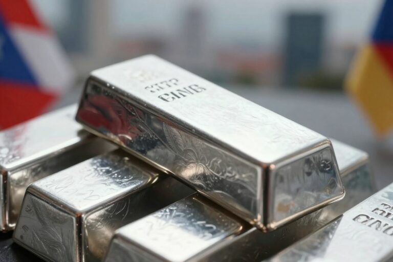 Lingots d'argent empilés atteignant un sommet historique.