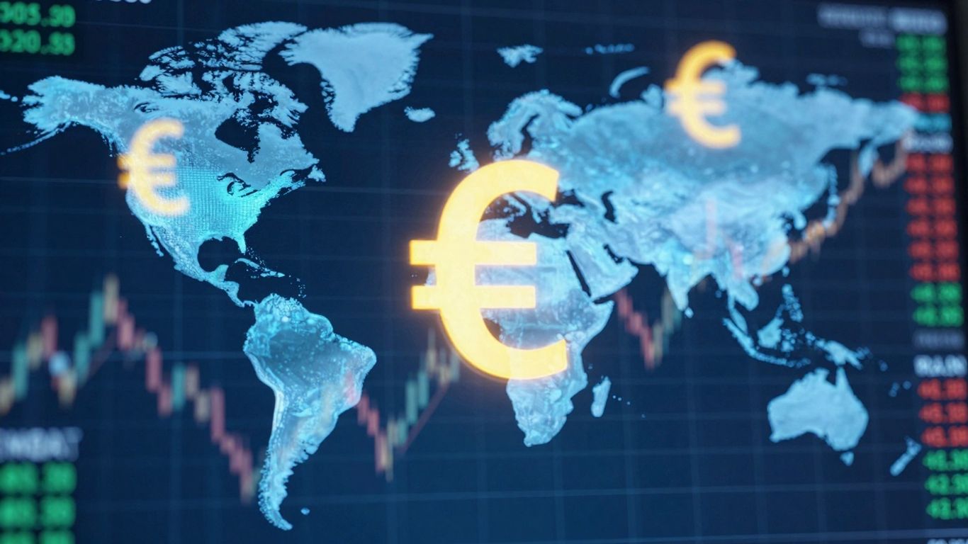 Symboles de devises et marchés financiers mondiaux.