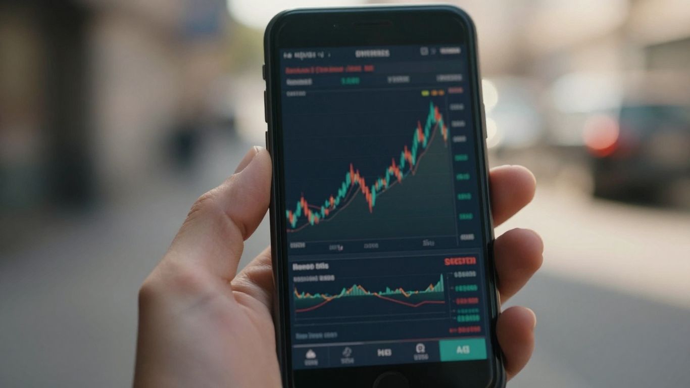 Main d'un trader avec un smartphone affichant des ETF.