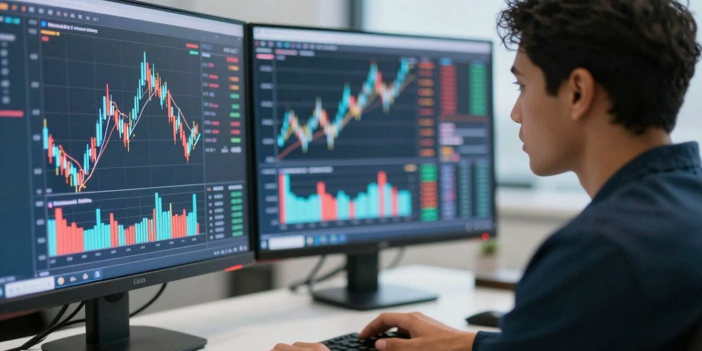 Personne concentrée sur les marchés financiers.