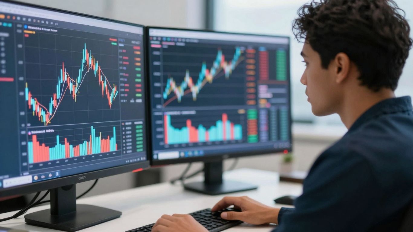 Personne concentrée sur les marchés financiers.