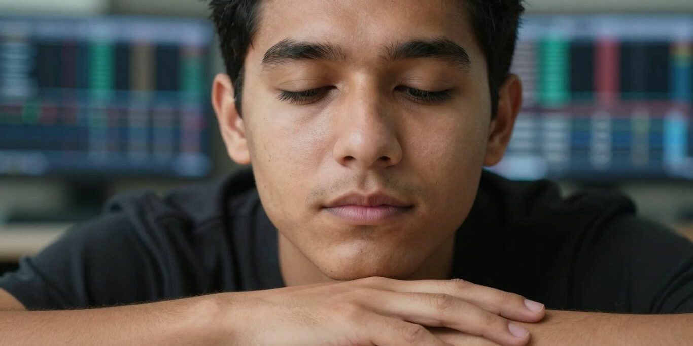 Visage calme et concentré d'un trader.