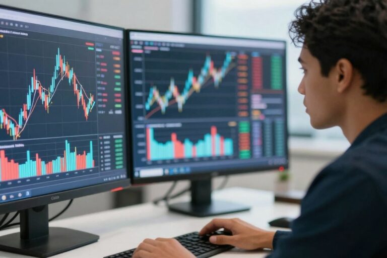 Personne concentrée sur les marchés financiers.