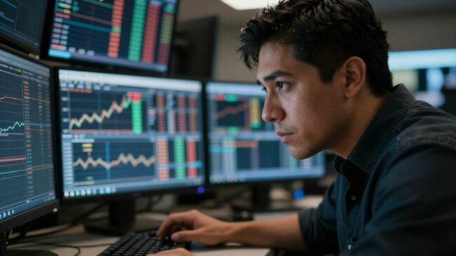 Trader concentré sur un écran de trading
