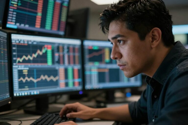 Trader concentré sur un écran de trading